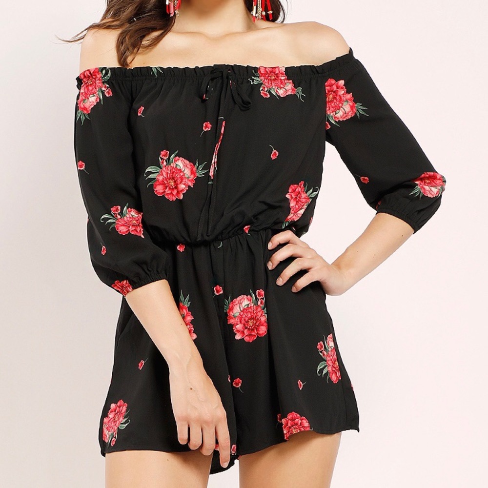 Papaya Black and Red Floral Romper, Small